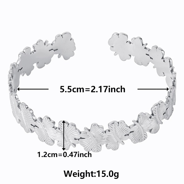 

PandaHall Stylish European and American Flower 304 Stainless Steel Cuff Bangles for Women Stainless Steel
