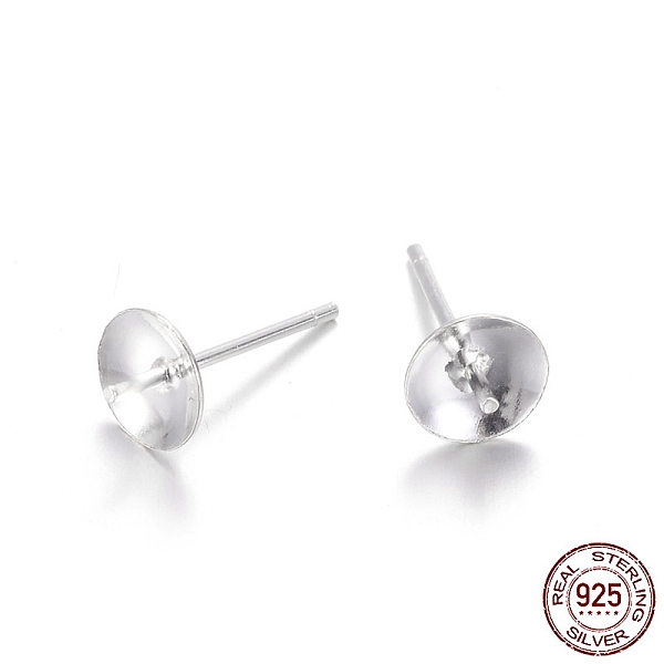 

PandaHall Sterling Silver Stud Earring Findings, For Half-drill Beads, Silver, Tray: 6mm, 13mm, Pin: 0.7mm Sterling Silver