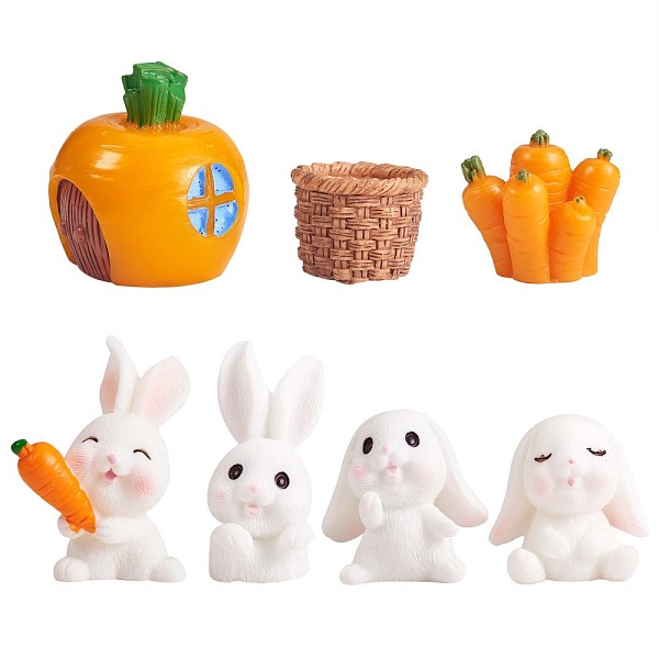 PandaHall Resin Standing Rabbit Statue Bunny Sculpture Carrot Bonsai Figurine for Lawn Garden Table Home Decoration ( Mixed Color ), Mixed...