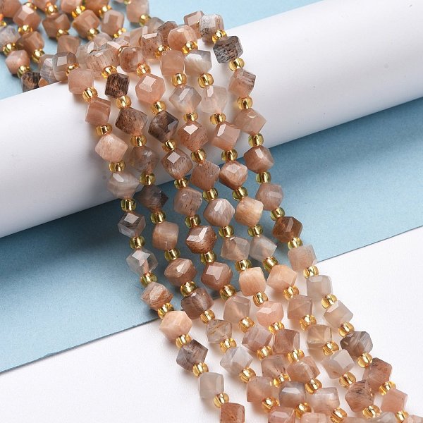 

PandaHall Natural Multi-Moonstone Beads Strands, with Seed Beads, Faceted, Diagonal Cube Beads, 5~6x5~6x4~5mm, Hole: 1mm, about...