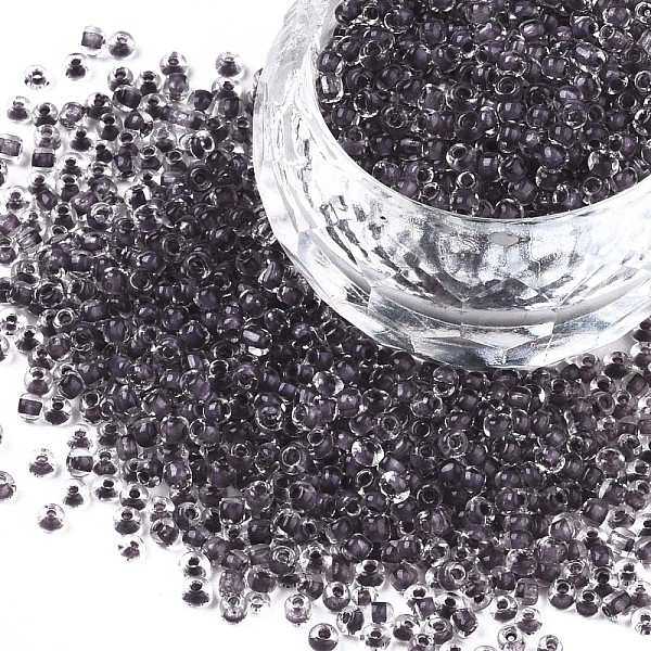 

PandaHall 12/0 Glass Seed Beads, Transparent Inside Colours, Round Hole, Round, Gray, 12/0, 2~2.5x1.5~2mm, Hole: 0.8mm, about 30000pcs/bag...