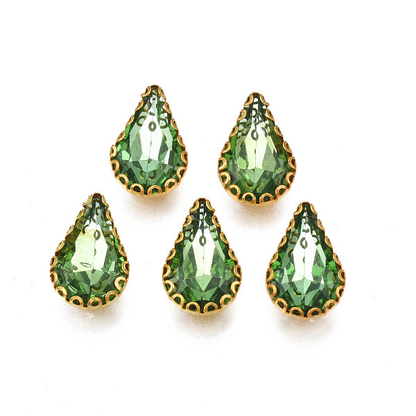 

PandaHall Sew on Rhinestone, Transparent Glass Rhinestones, with Iron Prong Settings, Faceted, Teardrop, Dark Sea Green, 13.5x8.5x5mm, Hole...