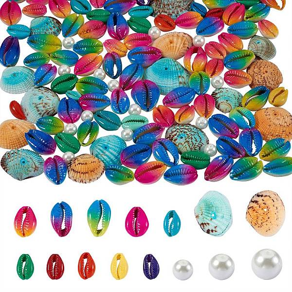 

PandaHall Spray Paint Cowrie Shell Beads, Two Tone, No Hole/Undrilled & Glass Pearl Round Bead, Mixed Color, Shell Beads: 300g/set, Glass..., Multicolor