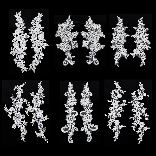 

PandaHall HOBBIESAY 12Pcs 6 Style Flower Polyester Embroidery Sew on Lace Appliques, Sewing Craft Decoration for Wedding Dress, Cheongsam..., White