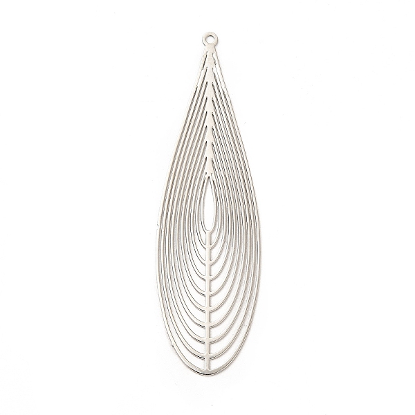

PandaHall Rack Plating Brass Filigree Big Pendants, Long-Lasting Plated, Teardrop Charms, Platinum, 55x16x0.3mm, Hole: 1.2mm Brass Teardrop