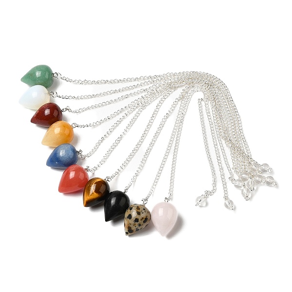 

PandaHall Mixed Gemstone Dowsing Pendulums, with Silver Tone Iron Chains, Teardrop Pendant, 235mm, Hole: 1.6mm Mixed Stone Teardrop