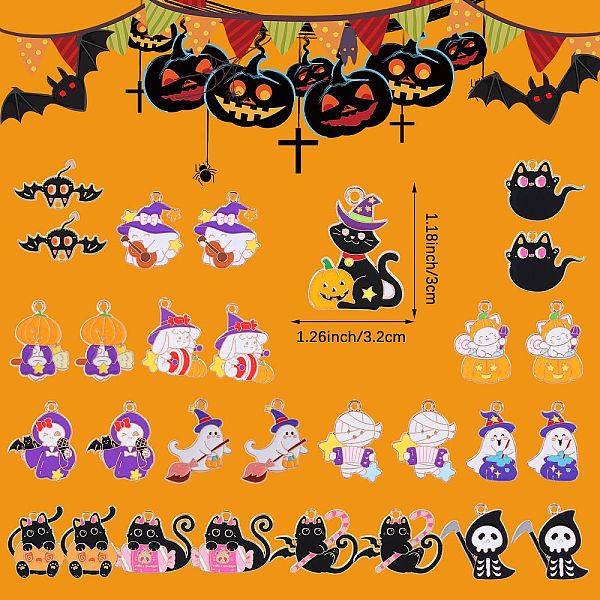 30 Stücke 15 Arten Legierung Emaille Anhänger Halloween Cartoon Katze Cartoon Anhänger Diy Schmuck Zubehör