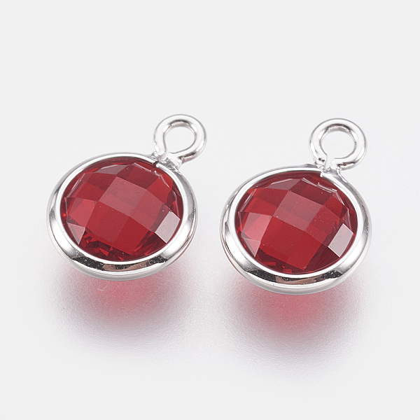 

PandaHall Long-Lasting Plated Brass Charms, with Glass, Real Platinum Plated, Nickel Free, Faceted, Flat Round, Crimson, 9x7x3mm, Hole: 1mm..., Pink