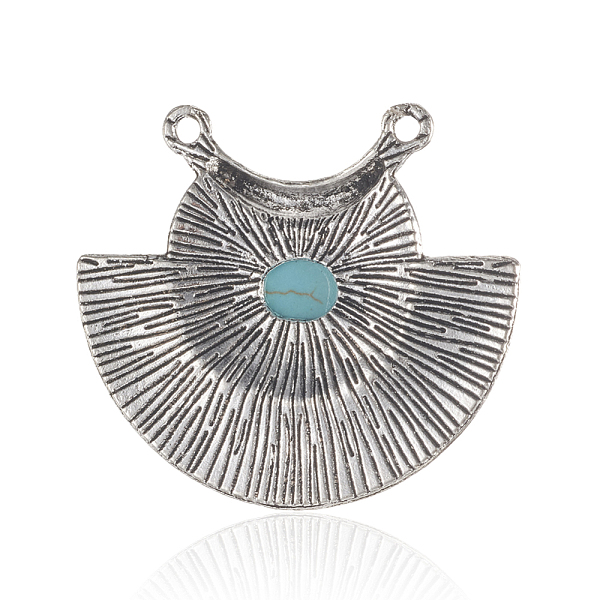 

PandaHall Alloy Pendants, with Synthetic Howlite, Fan, Antique Silver, 38.5x44x6.5mm, Hole: 2mm Howlite Fan