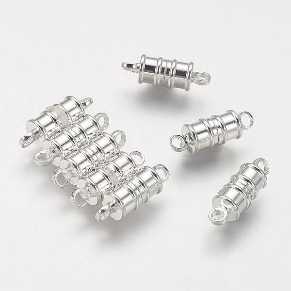 

PandaHall Brass Magnetic Clasps with Loops, Nickel Free, Column, Silver Color Plated, 17x6mm, Hole: 2mm Brass Column