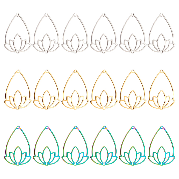 

PandaHall UNICRAFTALE 18Pcs 3 Colors Stainless Steel Connector Charms Teardrop with Flower Pendant Charms Hole 1.2mm Golden Charms Small...