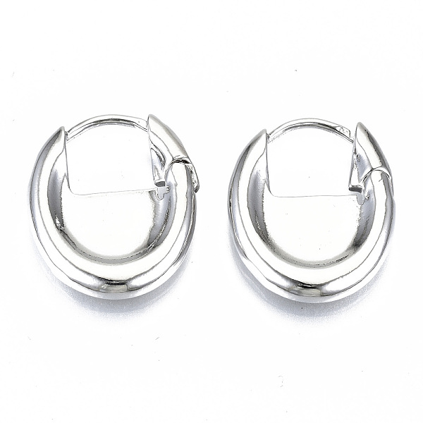 

PandaHall Brass Huggie Hoop Earrings, Oval, Nickel Free, Real Platinum Plated, 23x18.5x3mm, Pin: 1mm Brass Oval