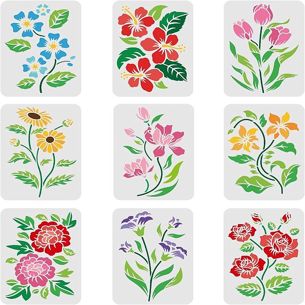 

PandaHall FINGERINSPIRE 9pcs Flower Stencils for Painting 29.7x21cm Flower & Leaves Drawing Template Reusable Flower Stencil DIY Stencils...