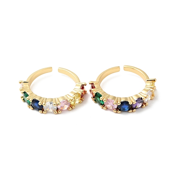 

PandaHall Colorful Cubic Zirconia Open Cuff Rings, Rack Plating Brass Jewelry for Women, Cadmium Free & Lead Free, Real 18K Gold Plated...