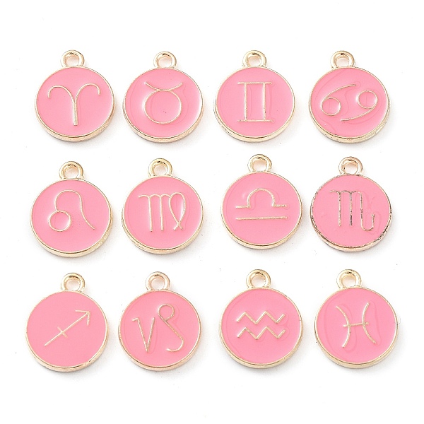 

PandaHall Alloy Enamel Pendants, Flat Round with Constellation, Cerise, 15x12x2mm, Hole: 1.5mm, about 12pcs/set Alloy+Enamel Flat Round Red