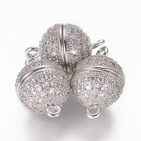 

PandaHall Brass Micro Pave Cubic Zirconia Magnetic Clasps with Loops, Round, Clear, Platinum, 15~15.5x10mm, Hole: 1.4mm Brass+Cubic Zirconia...