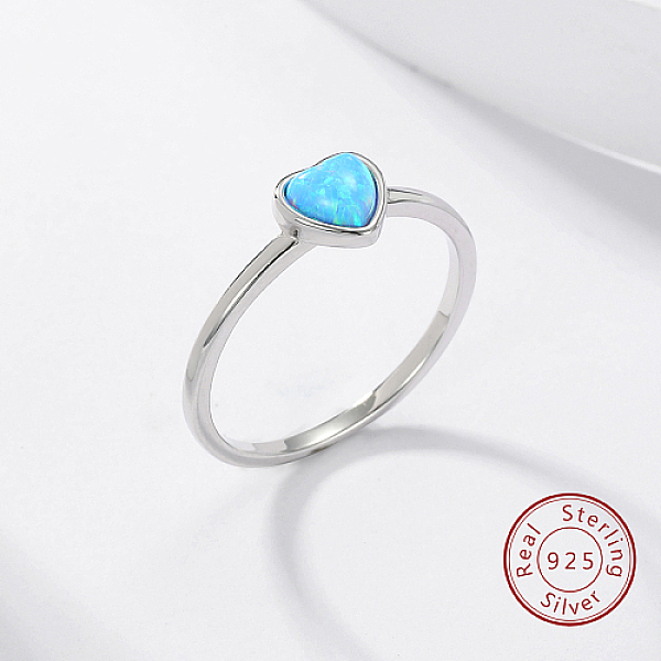 Hellhimmelblauer Synthetischer Opal-Herz-Fingerring