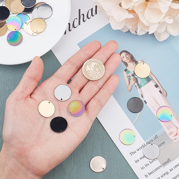 

PandaHall UNICRAFTALE 30pcs 5 Colors 20mm Flat Round Stamping Blank Tags 304 Stainless Steel Pendants Smooth Dangle Pendant Blanks for...