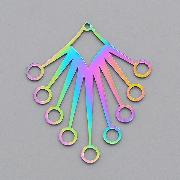 

PandaHall Ion Plating(IP) 201 Stainless Steel Chandelier Components Links, Laser Cut, Fan, Rainbow Color, 40x34x1mm, Hole: 1.5mm and 3.5mm...