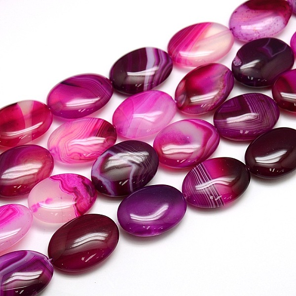 

PandaHall Natural Striped Agate/Banded Agate Oval Bead Strands, Dyed, Mixed Color, 18x13x5mm, Hole: 1mm, about 22pcs/strand, 15.74 inch..., Multicolor