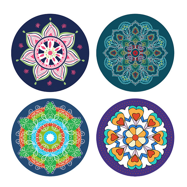 

PandaHall Rubber Cup Mats, Mandala Pattern Coaster, Round, Colorful, 120mm, 4pcs/set Rubber Round
