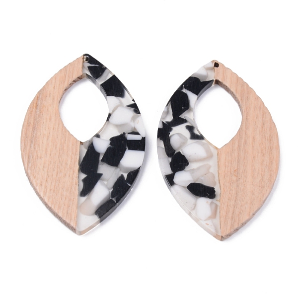

PandaHall Resin & Wood Pendants, Two Tone, Leaf, Black, 66.5x39x3mm, Hole: 2mm Resin+Wood Leaf Black