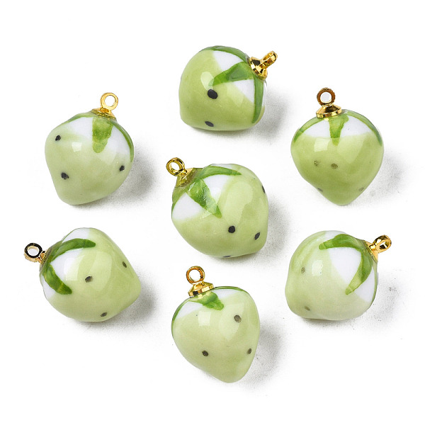 

PandaHall Handmade Porcelain Pendants, with Golden Plated Brass Findings, Famille Rose Style, 3D Strawberry, Yellow Green, 18~20x13.5~15mm...