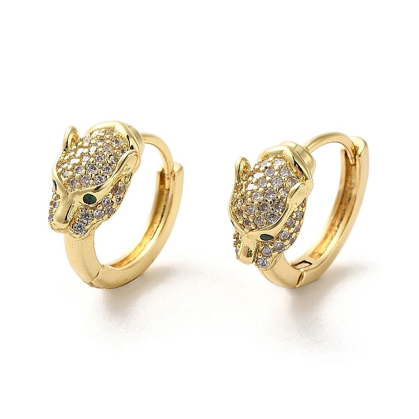 

PandaHall Leopard Head Brass Hoop Earrings, with Cubic Zirconia, Real 18K Gold Plated, 16.5x20x8mm Cubic Zirconia Leopard Multicolor