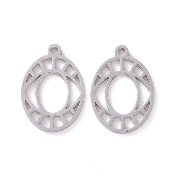 

PandaHall Hollow 201 Stainless Steel Pendants, Oval with Eye, Stainless Steel Color, 19x13x1mm, Hole: 1.5mm 201 Stainless Steel Oval