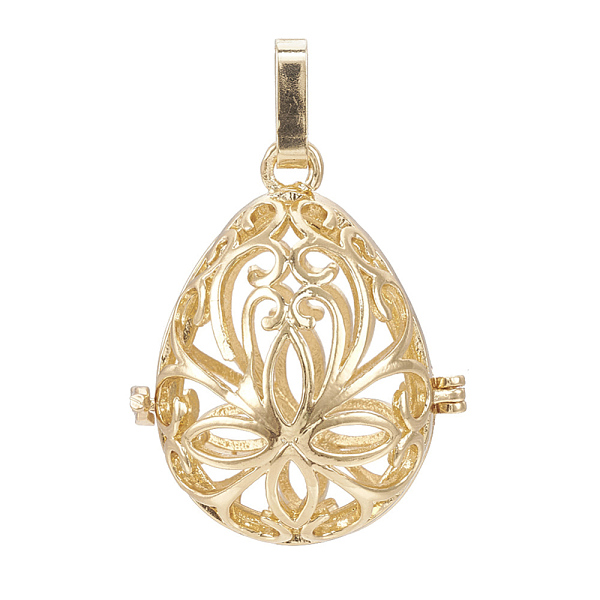 

PandaHall Rack Plating Brass Cage Pendants, For Chime Ball Pendant Necklaces Making, Hollow Teardrop with Flower, Light Gold, 34x27x22mm...