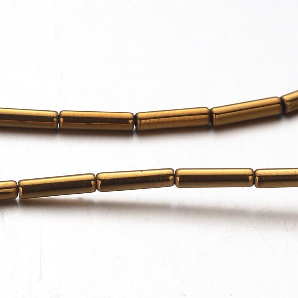

PandaHall Electroplate Non-magnetic Synthetic Hematite Bead Strands, Tube, Golden Plated, 8x2mm, Hole: 1mm, about 51pcs/strand, 15.7 inch...