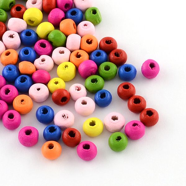 

PandaHall Dyed Natural Wood Beads, Round, Mixed Color, 6~7x5mm, Hole: 2mm, about 6944pcs/500g Wood Round Multicolor
