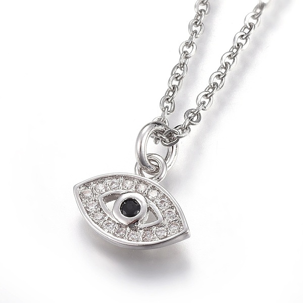 

PandaHall 304 Stainless Steel Pendant Necklaces, with Cubic Zirconia, Horse Eye, Clear, Stainless Steel Color, 17.6 inch(45cm), Pendant...