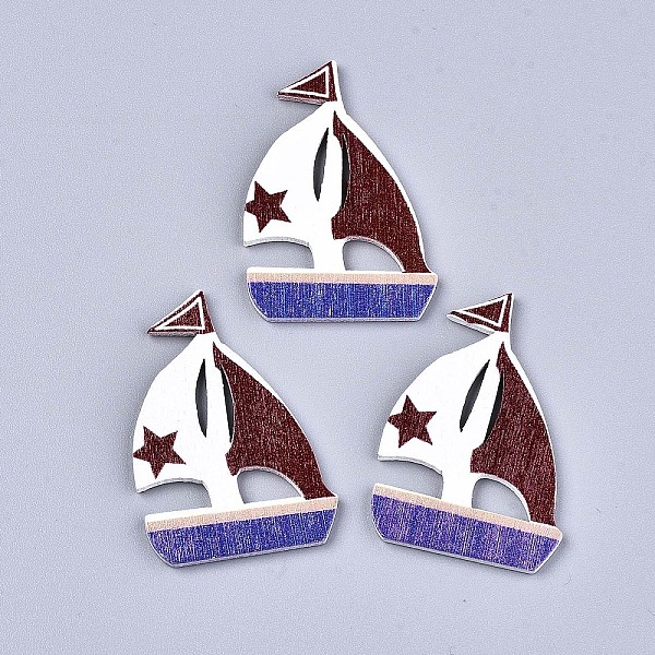 

PandaHall Printed Natural Wood Cabochons, Dyed, Sailboat, Sienna, 43x30x2.5mm Wood Vehicle Brown