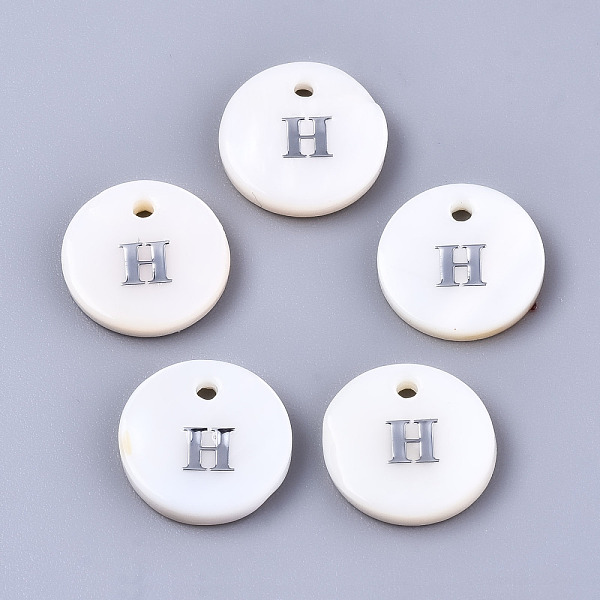 

PandaHall Natural Freshwater Shell Pendants, with Platinum Plated Iron Etched Metal Embellishments, Flat Round with Initial Letter, White...