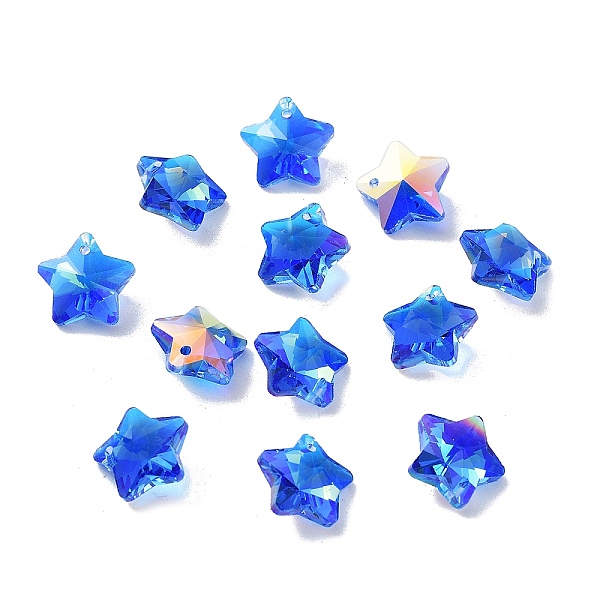 

PandaHall Glass Charms, Faceted Star, Blue, 13x13.5x7mm, Hole: 1.2mm Glass Blue