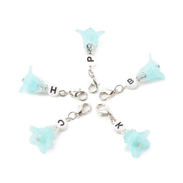 

PandaHall Frosted Flower Transparent Acrylic Pendant Decoration, with Natural & Dyed Malaysia Jade Beads and Random Mixed Letters Acrylic...