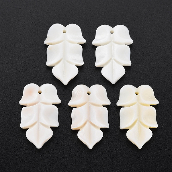 

PandaHall Natural Freshwater Shell Beads, Undyed, Leaf, Floral White, 34.5~36x22.5~23.5x5mm, Hole: 1.6~1.8mm Freshwater Shell Leaf