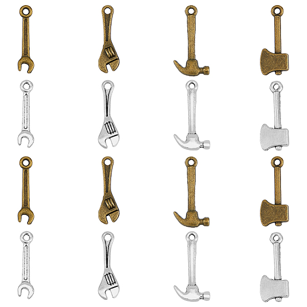 PandaHall HOBBIESAY 112pcs Home Tool Charms 4 Styles 2 Color Alloy Charm Pendants Hammer Wrench Spanner Axe Pendant Jewelry Making Charms...