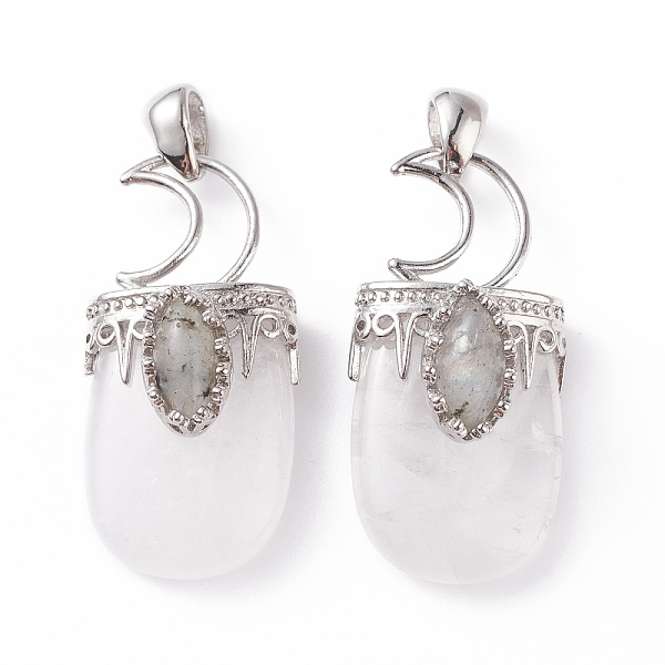 

PandaHall Natural Quartz Crystal Pendants, Rock Crystal Pendants, with Brass Findings, Oval, Platinum, 44~46x20~21x16~17mm, Hole: 5x7mm..., White