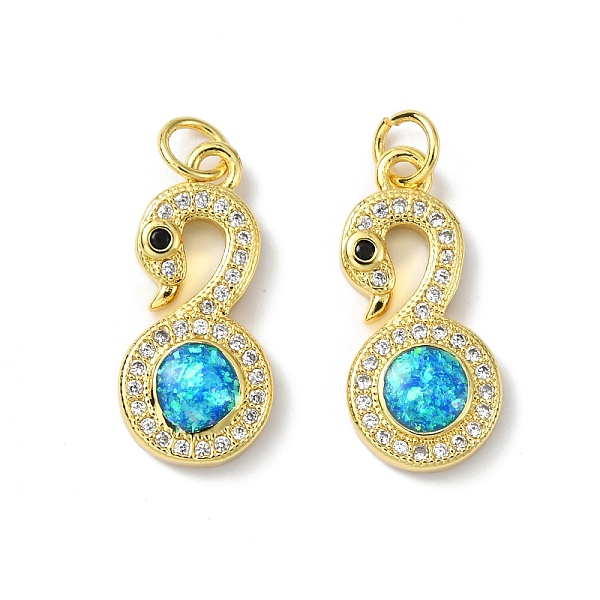 

PandaHall Brass Micro Pave Cubic Zirconia Pendants, with Synthetic Opal and Jump Ring, Swan, Real 18K Gold Plated, 21x10x3.5mm, Hole: 3.5mm..., Clear