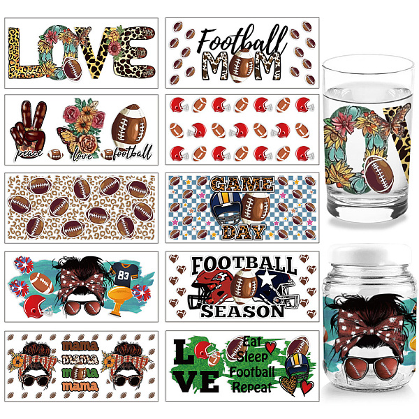 

PandaHall PVC DIY Heat Transfer Paper, for UV Sublimation Cup, Rugby, 110x240mm, 10 style, 1pc/style, 10pcs/set PVC Sports Multicolor