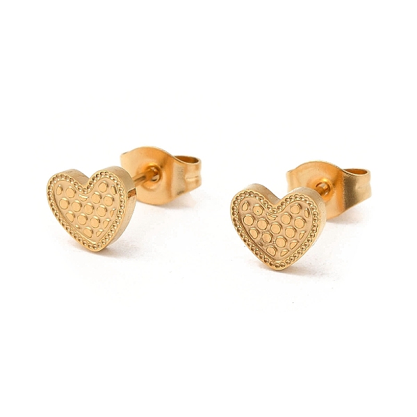

PandaHall Ion Plating(IP) 304 Stainless Steel Stud Earrings, Heart, Real 18K Gold Plated, 6x7mm 304 Stainless Steel Heart