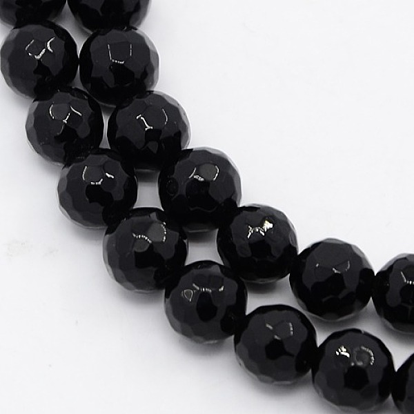 

PandaHall Black Stone Beads Strands, Dyed, Faceted, Round, 8mm, Hole: 1mm, about 47pcs/strand, 15 inch Black Stone Round Black