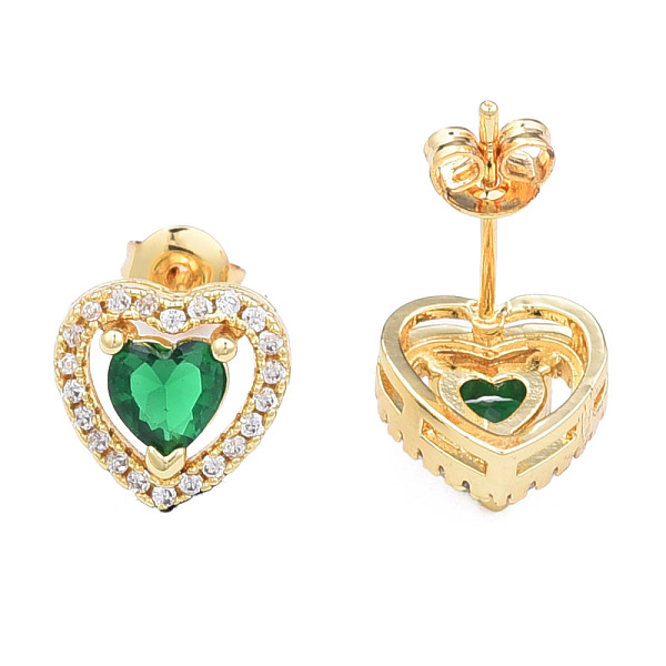 

PandaHall Cubic Zirconia Heart Stud Earrings, Golden Brass Jewelry for Women, Nickel Free, Green, 10x10.5mm, Pin: 0.7mm Cubic Zirconia Heart...
