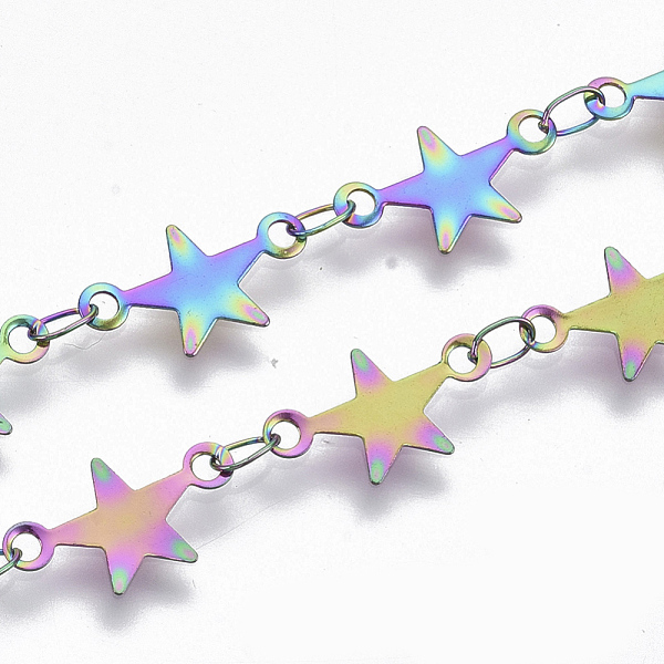 

PandaHall Ion Plating(IP) 304 Stainless Steel Link Chains, Star Sequin Chains, Soldered, Rainbow Color, star: 12.3x7x0.3mm, link...