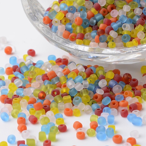

PandaHall 8/0 Transparent Colors Frosted Round Glass Seed Beads, Mixed Color, 2.5~3.5x2~2.5mm, Hole: 0.8~1mm, about 1200pcs/50g Glass..., Multicolor