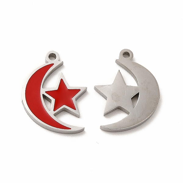 

PandaHall 304 Stainless Steel Pendants, With Enamel, Moon With Star, Red, 15.5x11.5x1mm, Hole: 1.2mm Alloy+Enamel Red