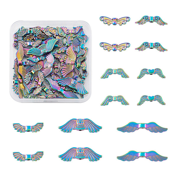 

PandaHall Cheriswelry 56Pcs 7 Style Rack Plating Alloy Bead, Wing & Butterfly, Rainbow Color, 6.5~7.5x20~36x3~4.5mm, Hole: 1.2~2mm...