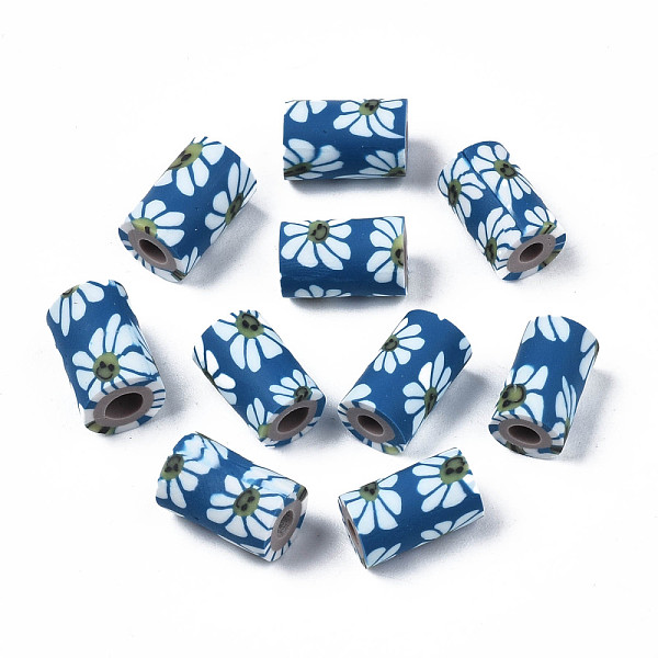 

PandaHall Handmade Polymer Clay Beads, Column with Jewelry Crafts Pattern, Steel Blue, 11x6~7.5mm, Hole: 2~3mm Polymer Clay Column